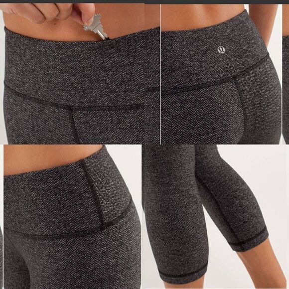 LULULEMON Wunder Under Crop Heathered Herringbone Leggings Size 4 - Picture 2 of 9